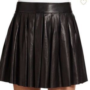 Alice + Olivia Black Leather Pleated Skirt